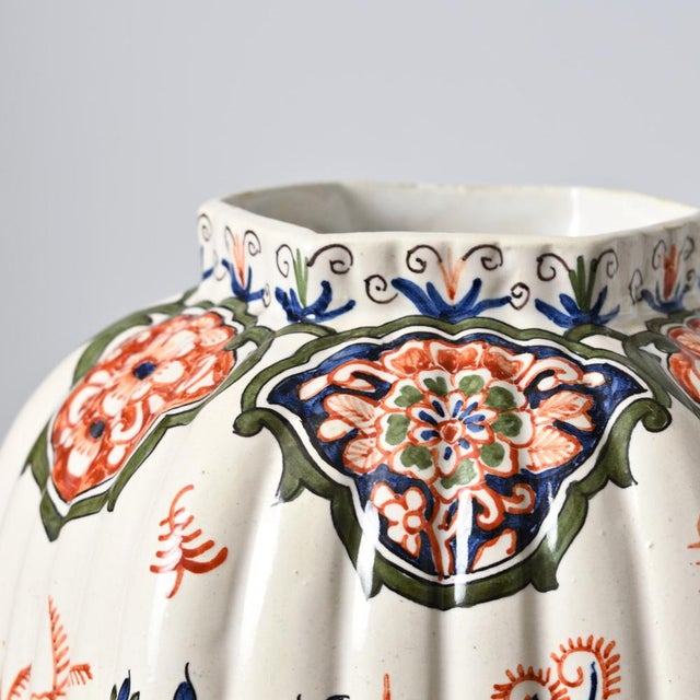 Polychrome Delft Vases by Louis Fourmaintraux, Set of 2 For Sale - Image 7 of 12
