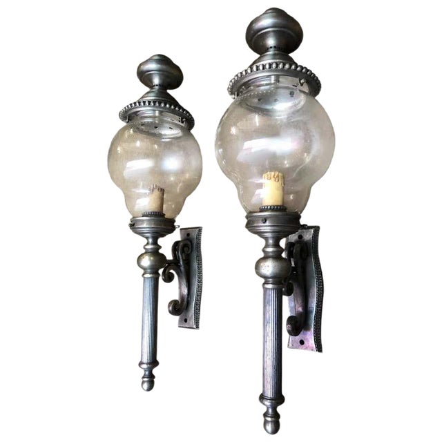 French Nickel-Plated Lanterns, 20th Century, Set of 2 For Sale