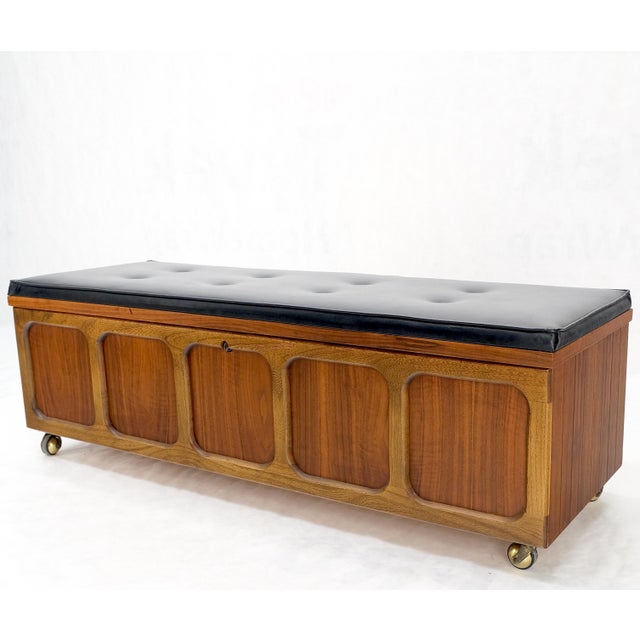 Mid Century Modern Cedar Walnut Hope Chest Bench Naugahyde Upholstery