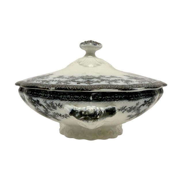 Antique New Wharf Pottery Regent Semi Porcelain Covered Tureen Transferware. For Sale - Image 4 of 12