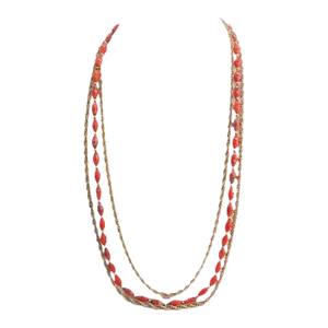 Vintage 1960s Signed Napier Red Millefiori Beaded Sautoir Necklace
