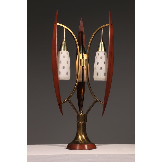 Biomorphic Table Lamps in Walnut, Glass, and Brass from Masjestic Lamp.Co, USA, 1960s For Sale - Image 9 of 10
