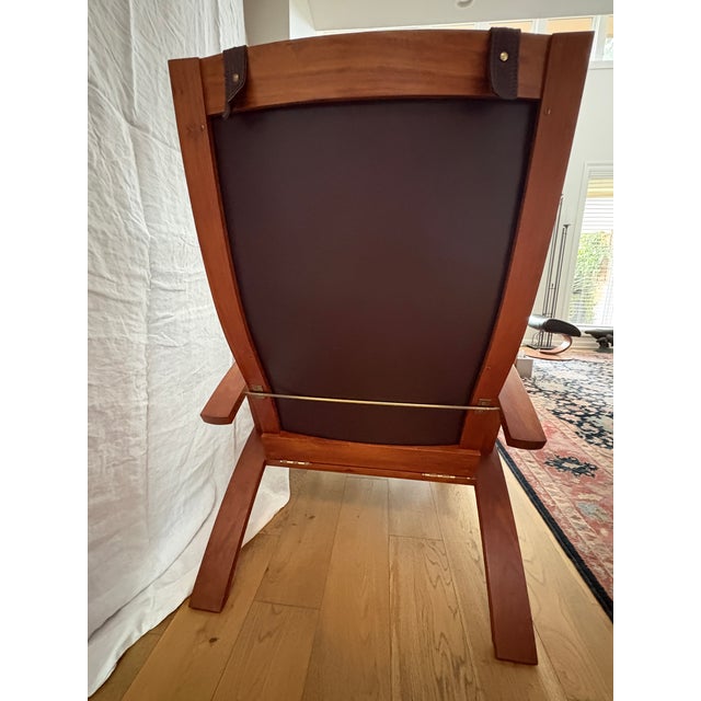 Modern Thomas Moser Cherry Wood & Leather Lounge Chair With Ottoman For Sale - Image 3 of 12