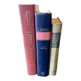 Classic American Authors: Alcott, Twain & Steinbeck, Vintage Hardcover 3 Book Set For Sale