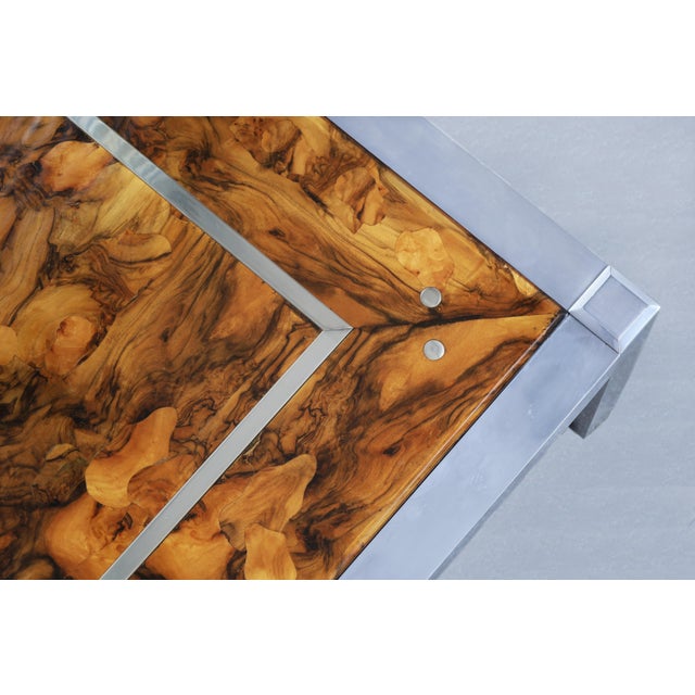 Leon Rosen Monumental Oyster Burl Wood and Aluminum Coffee Table, 1970s For Sale - Image 4 of 14