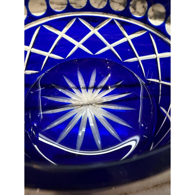Mid 20th Century 1960 Bohemia Cut Glass Blue Box For Sale - Image 5 of 8