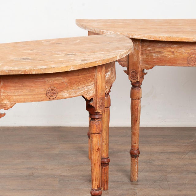 Late 19th Century Original Painted Swedish Pair of Demi Lune Console Tables For Sale - Image 11 of 14