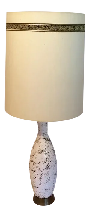 Mid-Century Modern Tall Textured Pitted Ceramic Lamp With Original Shade