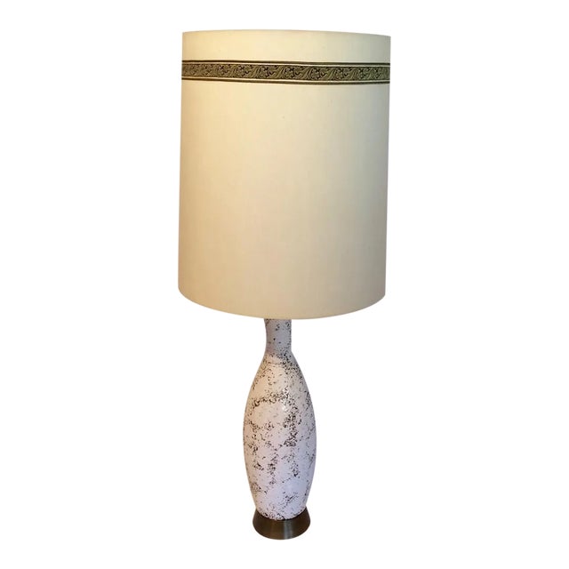 Textured Pitted Ceramic Lamp With Original Shade - Mid Century Modern For Sale