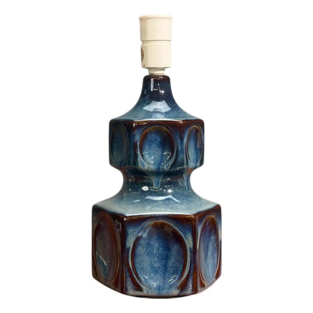 Einar Johansen, Table Lamp, Blue Glazed Ceramic, Denmark, 1960s For Sale