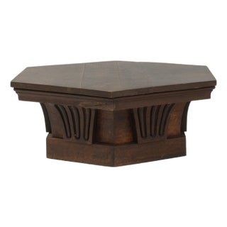 1910s French Hexagonal Oak Coffee Table In Original Patina For Sale