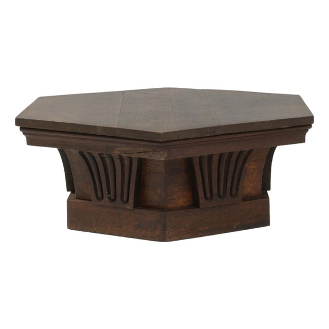 1910s French Hexagonal Oak Coffee Table In Original Patina For Sale