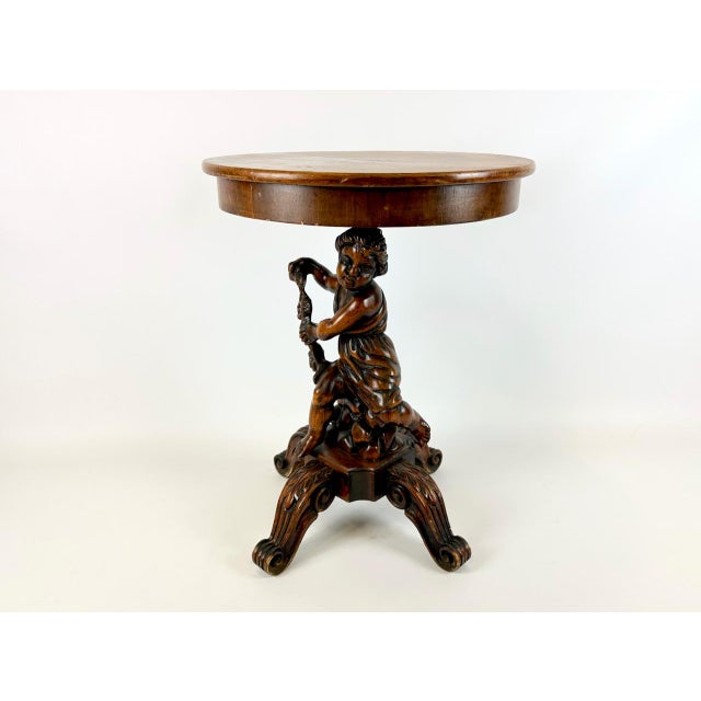 Brown Antique Wooden Carved Cherub Bacchus Side Table, 1890s For Sale - Image 8 of 15