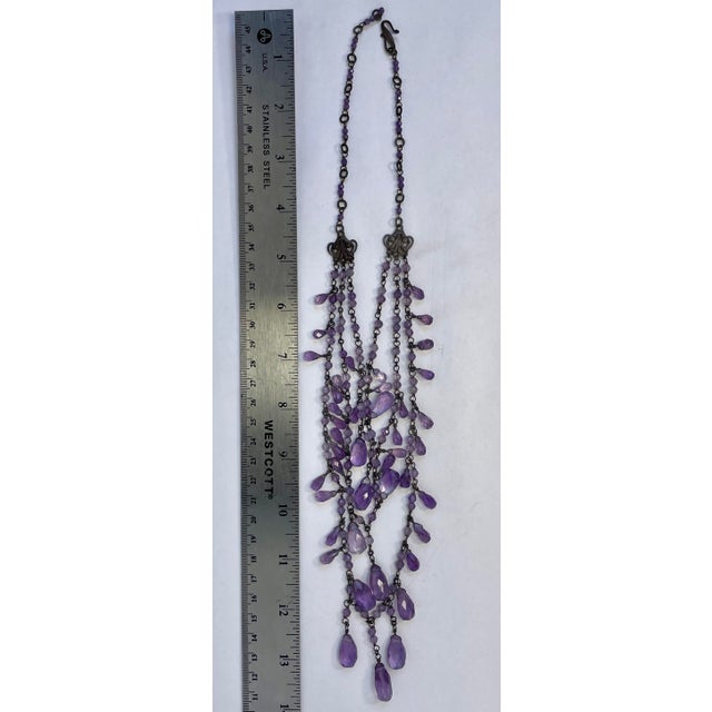 Rustic European Ralph Lauren Faceted Amethyst and Sterling Silver 3 Tiered Necklace For Sale - Image 3 of 8