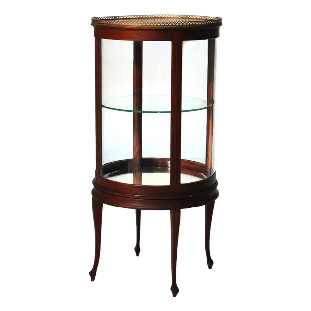 Antique Louis XVI Style Mahogany, Glass & Ormolu Round Vitrine C1910 For Sale