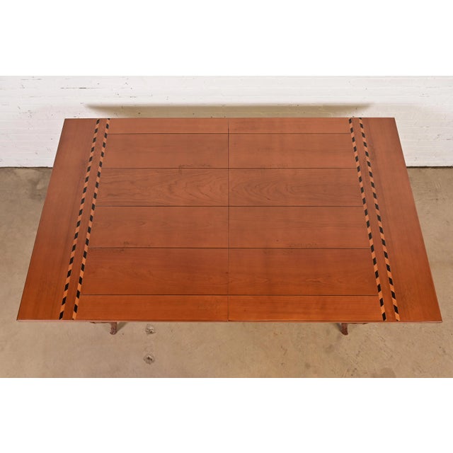 Late 20th Century Baker Furniture Italian Provincial Inlaid Cherry Wood Harvest Farm Table, Newly Refinished For Sale - Image 5 of 15