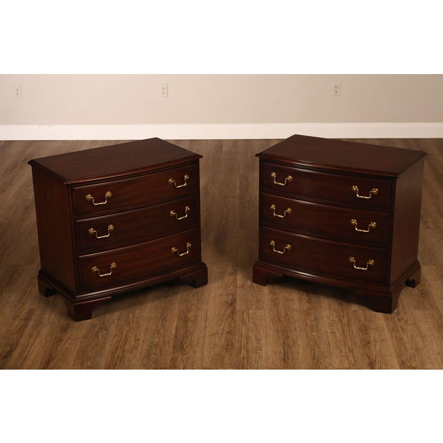 High Quality American Made Chippendale Style Mahogany Bowfront Nightstands By Henkel Harris. Features Solid Genuine...