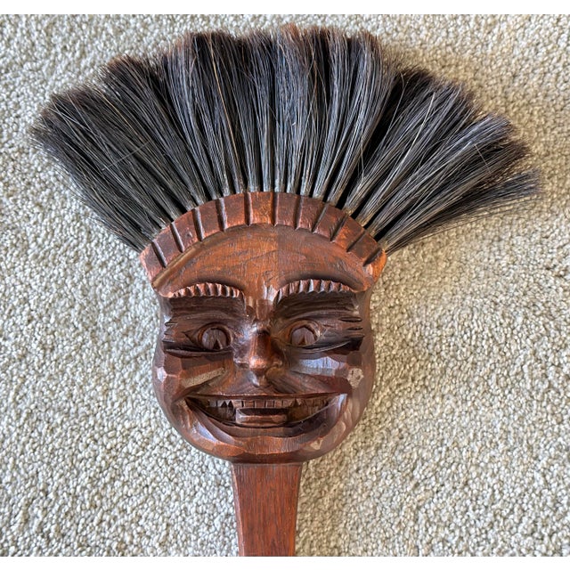 Folk Art hand carved Golliwog fireplace hearth brush with true horse hair in excellent condition. Fun piece of Americana...