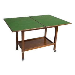 Mid-Century Card Table with Green Felt Folding Top For Sale