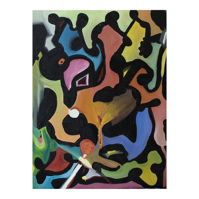 Black Magic — Abstract Original Painting, Oil on Canvas, 18 × 14 In, Vertical Format For Sale