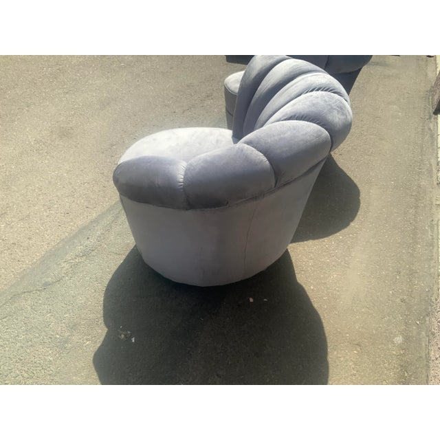 Textile 1980 Art Deco Style Swivel Fan Nautilus Chairs - a Pair For Sale - Image 7 of 12