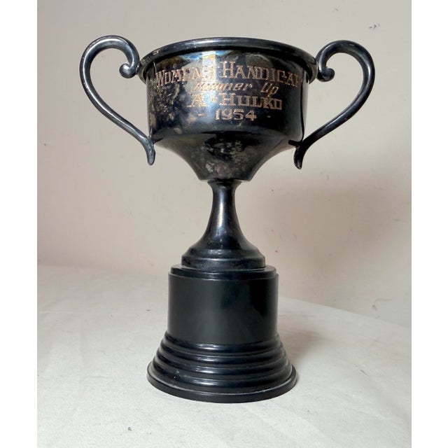 Vintage 1954 Woman's Handicap Runner Up Silver Plate Bakelite Trophy Cup Award For Sale - Image 10 of 12