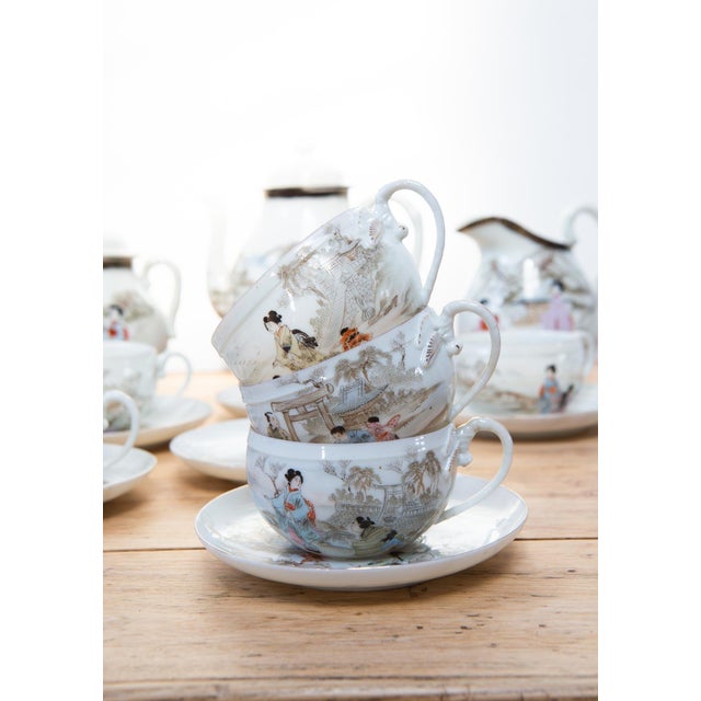 Japanese Kutani "eggshell" porcelain tea set for 8 people. The NIPPON mark on the base indicates it was made in Japan...