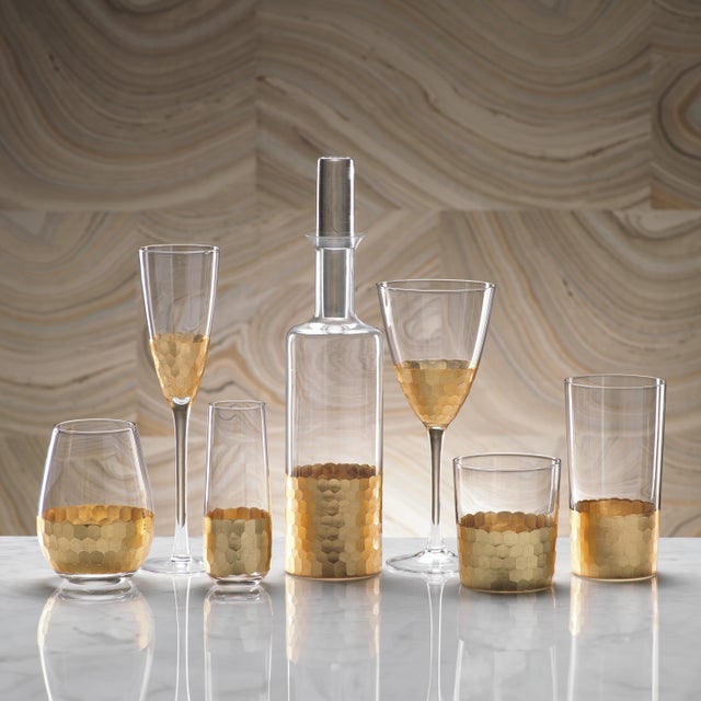 Contemporary Fez Cut Stemless Wine Glass with Gold Leaf, Set of 6 For Sale - Image 3 of 3