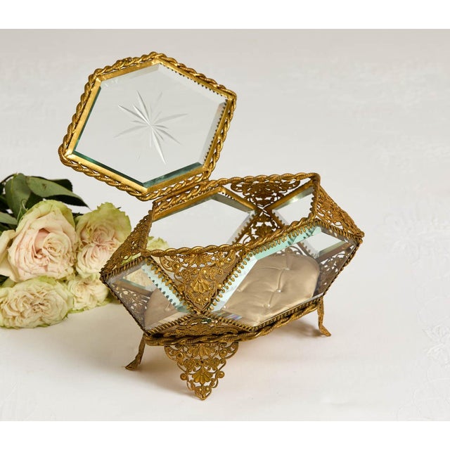Victorian Ornate Antique Paneled Glass Jewelry Box For Sale - Image 3 of 7