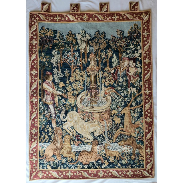 Medieval Style Unicorn at the Fountain Wall Tapestry, 1990s For Sale - Image 11 of 12