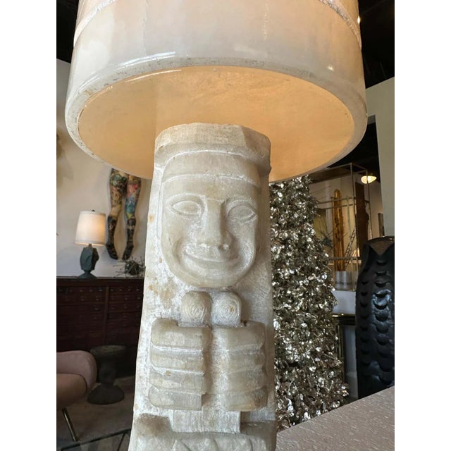 Hand Carved French Polynesian Alabaster Table Lamp For Sale - Image 10 of 12