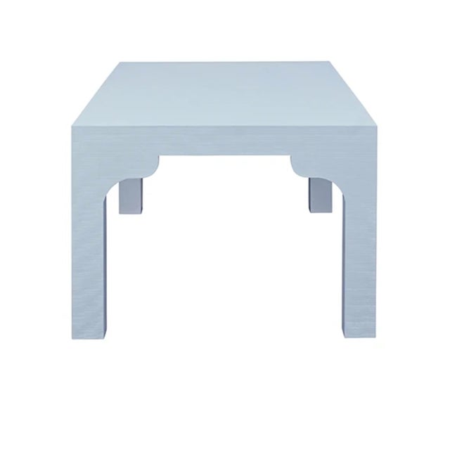 Worlds Away Matthew Izzo Home Kendall Light Blue Linen Parson Style Coffee Table For Sale - Image 4 of 9