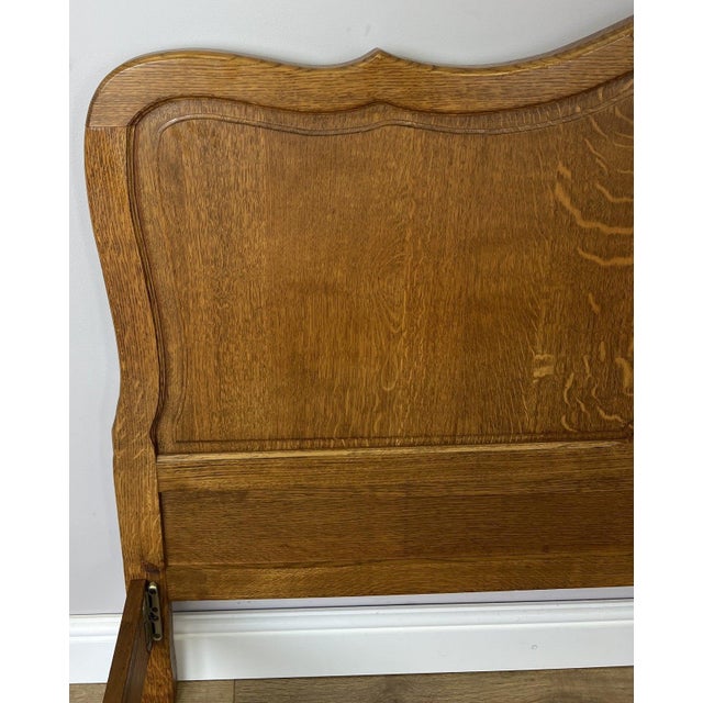 Wood Vintage French Louis XVI Oak Double Bed Frame with Carved Headboard For Sale - Image 7 of 13