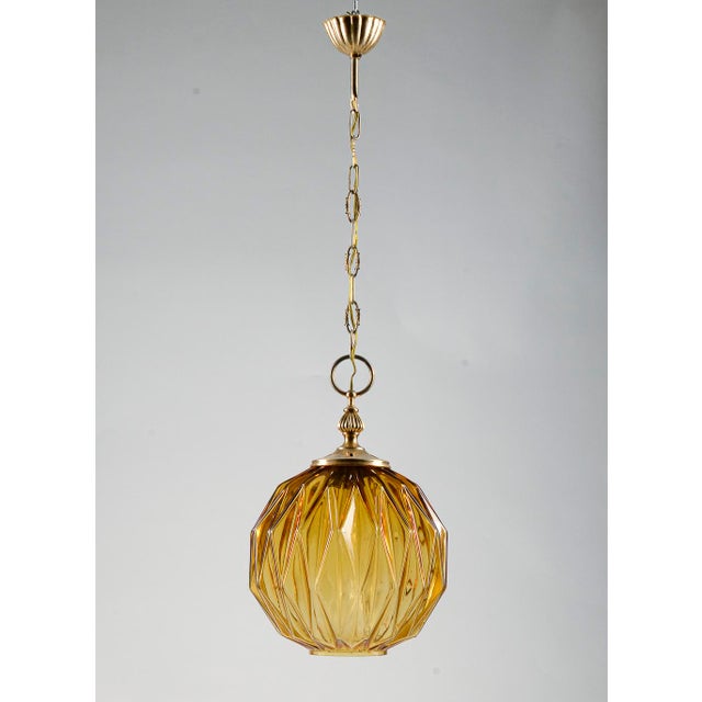 Chandelier in Faceted Amber Glass from Targetti Sankey, Italy, 1980 For Sale - Image 12 of 15