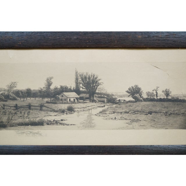 Antique John Hill Millspaugh Farm Farmhouse Panoramic Landscape Etching 21" For Sale - Image 4 of 10