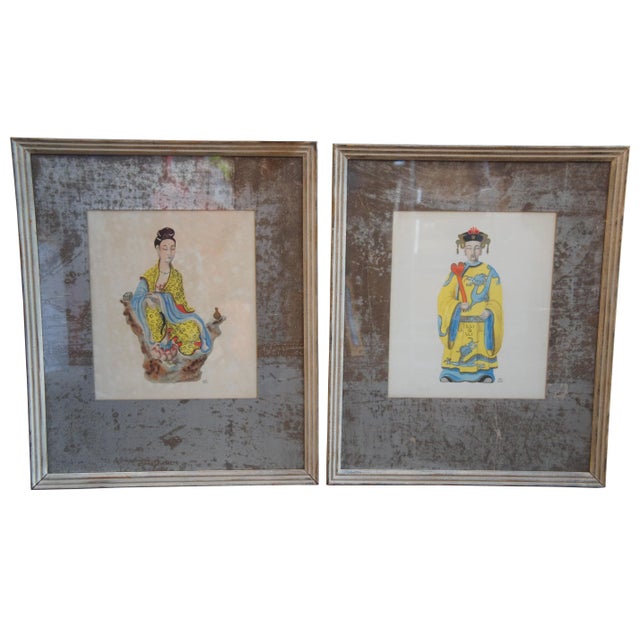 Set of 2 Vintage Jane Gray Chinese Kuan Yen & Chung Li Watercolor Portrait Paintings For Sale - Image 13 of 13