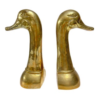 Pair of Large Mid-Century Brass Duck Head Bookends, Sarried Style, Circa 1950 For Sale