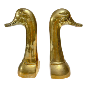 Pair of Large Mid-Century Brass Duck Head Bookends, Sarried Style, Circa 1950