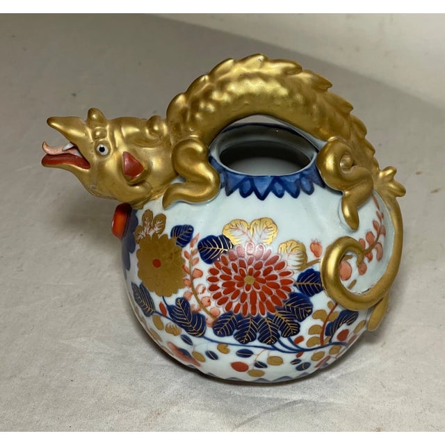 Japanese Vintage Handmade Japanese Imari Gilded Dragon Painted Porcelain Dragon Teapot For Sale - Image 3 of 13