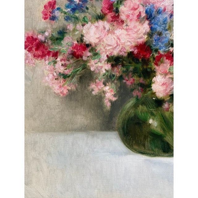 Victor Abeloos, Bouquet of Flowers in a Green Vase, 1890s, Oil Painting on Canvas, Framed For Sale - Image 7 of 12