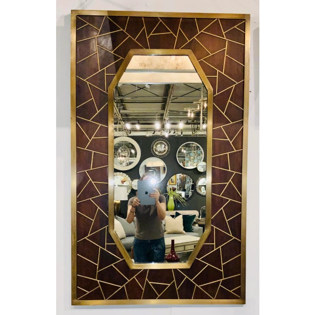 2020s Global Views Modern Geometric Wood and Brass Tangier Wall Mirror For Sale - Image 5 of 5