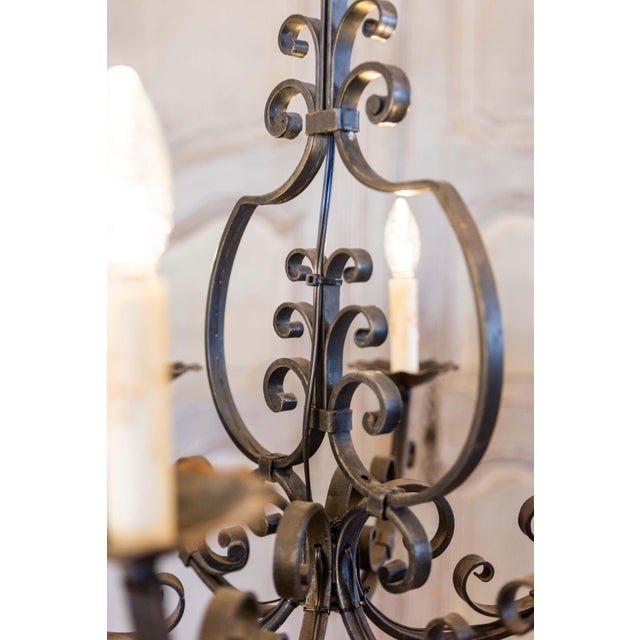 Mid 20th Century Mid 20th Century French Six Light Wrought Iron Chandelier with Cascading Scrolls, USA Wired For Sale - Image 5 of 10