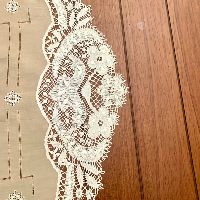 Antique White Antique Lace Table Runner For Sale - Image 8 of 8