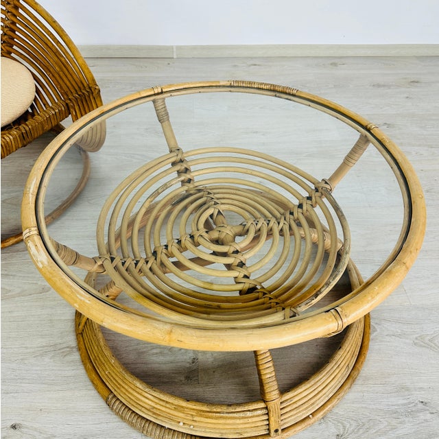 Beige Italian Rattan Lounge Chairs With Coffee Table – Set of 3 For Sale - Image 8 of 16