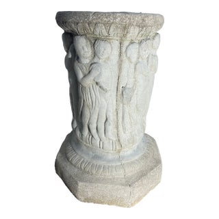 Late 19th C English Concrete Plant Stand With Classic Decorative Figures For Sale