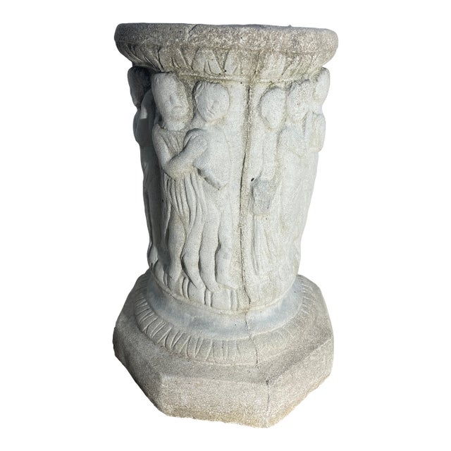 Late 19th C English Concrete Plant Stand With Classic Decorative Figures For Sale