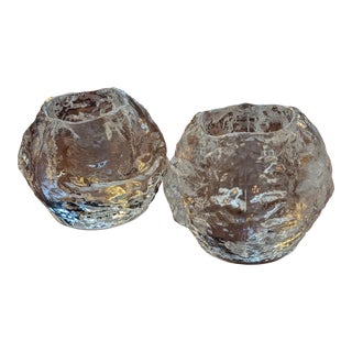Vintage Kosta Boda Glass Snowball Votive Candle Holders - a Pair For Sale