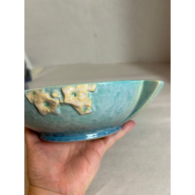 Vintage 1948 Roseville Pottery Wincraft Blue Console Bowl For Sale In Orlando - Image 6 of 9