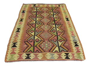 1980s Turkish Traditional Tribal Style Hand Knotted Wool Kilim Rug
