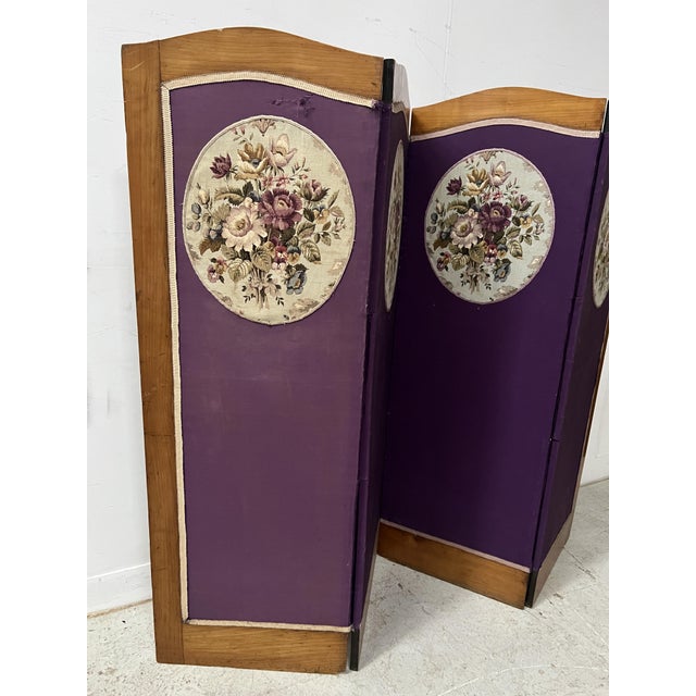 Textile Four-Panel Screen with Oval Tapestry For Sale - Image 7 of 10